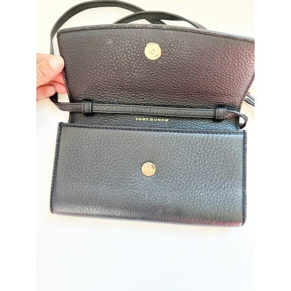 Tory Burch Robinson Pebbled Mini Flap Wallet Cross Body Black Size OS - Picture 3 of 7